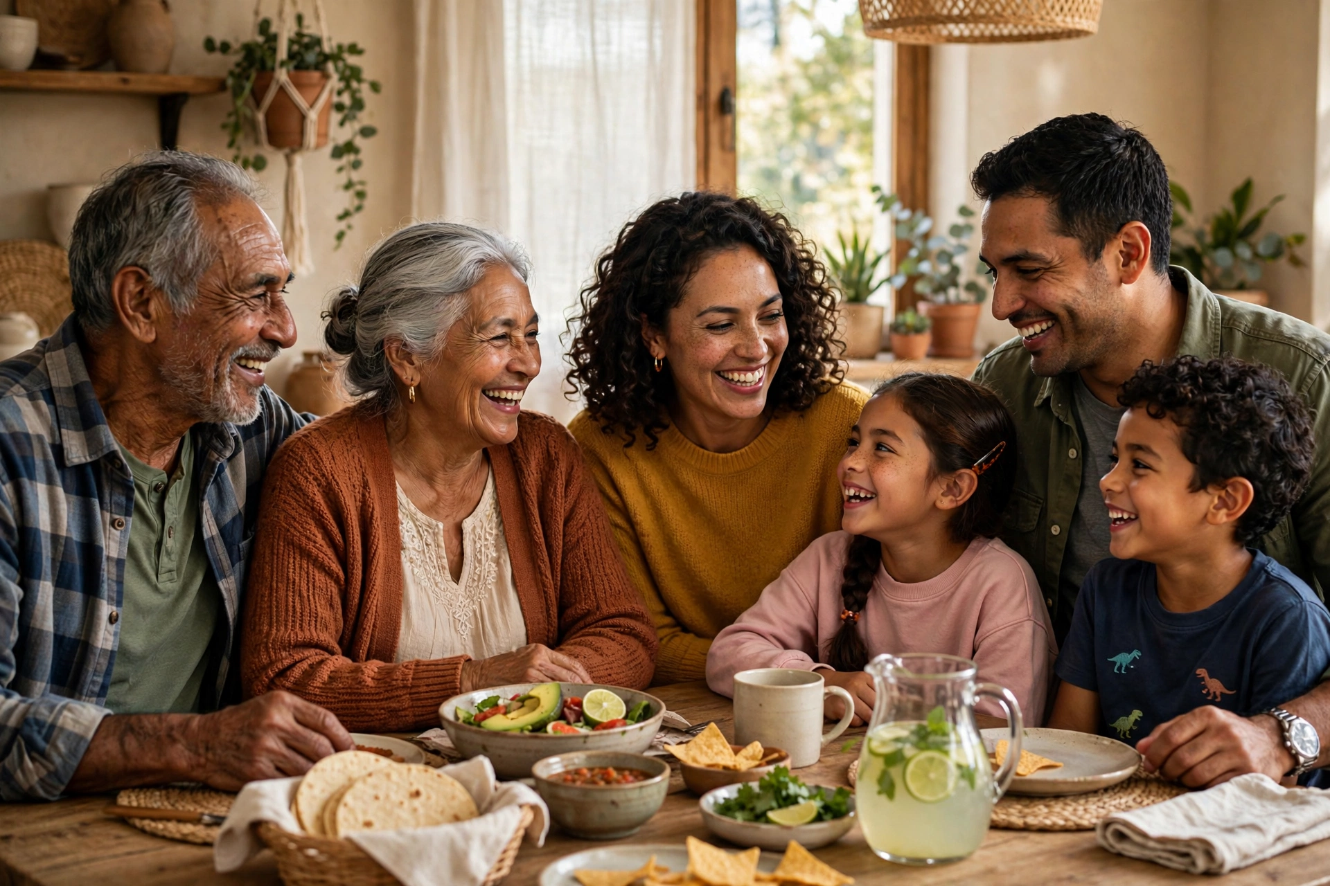 Familia latina reunida en su casa